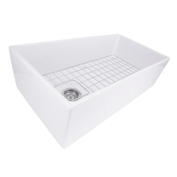 Nantucket Sinks 36 Inch Farmhouse Fireclay Sink with Offset Drain and Grid T-FCFS36